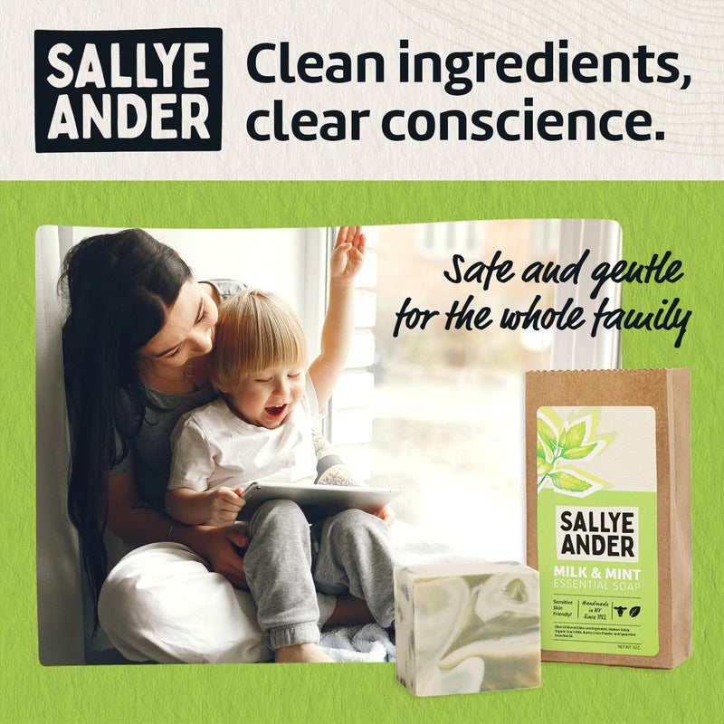 SALLYEANDER Milk & Mint Swirl Soap - 5oz Bar - Naturally Antibacterial - 100% Handmade Hypoallergenic Skincare - Image 3